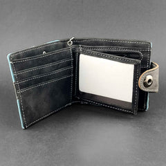 Mens Biker Wing Skull Leather Wallet with Chain