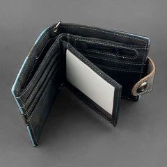 Mens Biker Wing Skull Leather Wallet with Chain