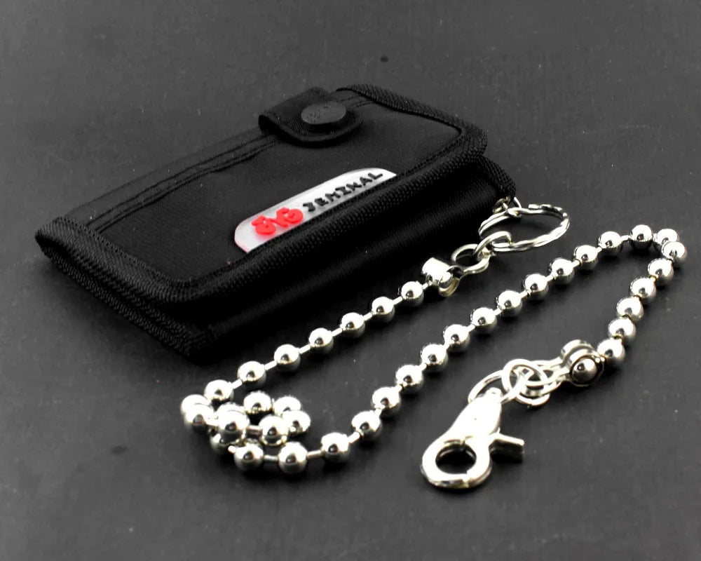 Biker Punk Canvas Trifold Wallet with Chain