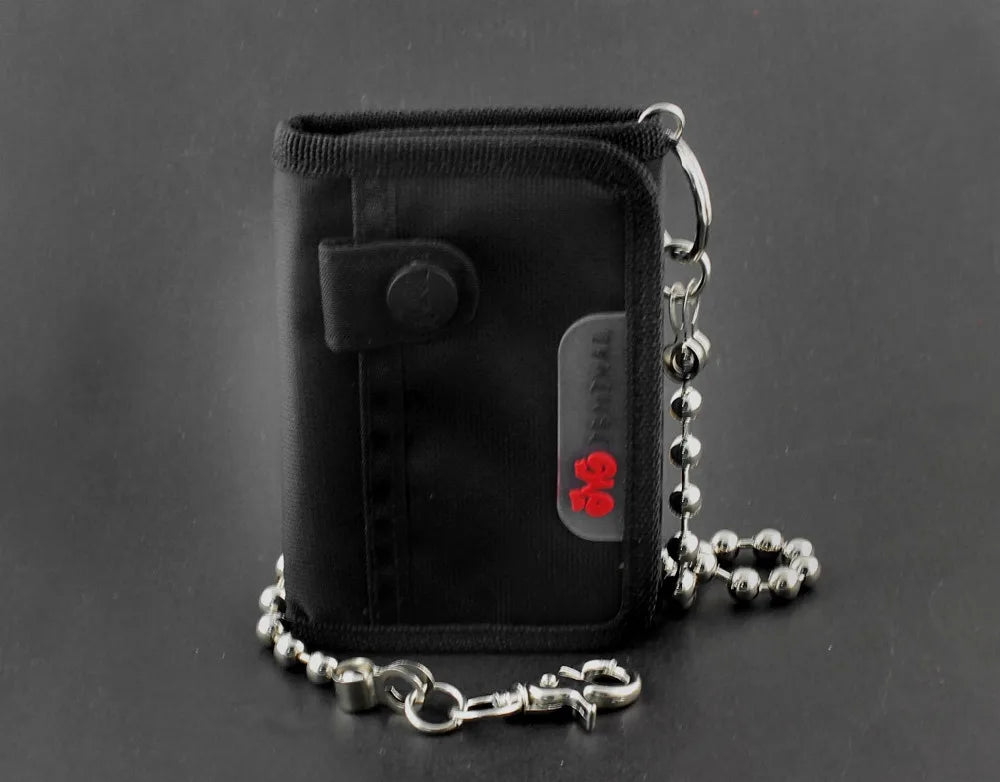 Biker Punk Canvas Trifold Wallet with Chain