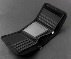 Biker Punk Canvas Trifold Wallet with Chain