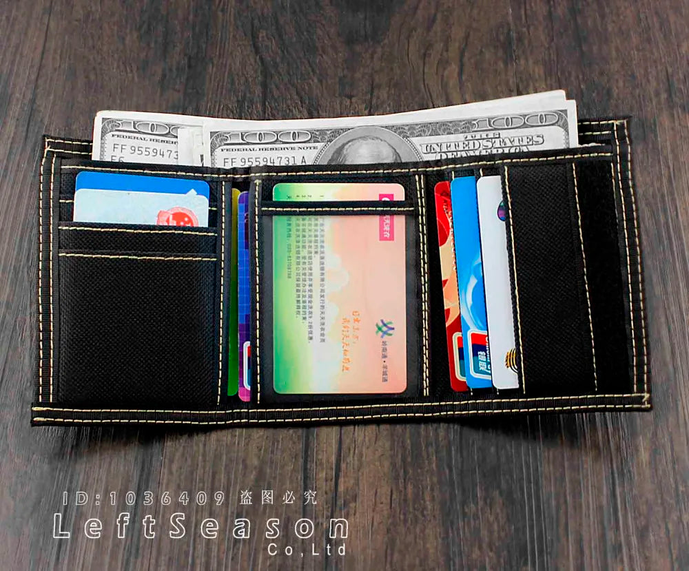 Men Boys Trifold Star Canvas Wallet Coins Purse With Chain