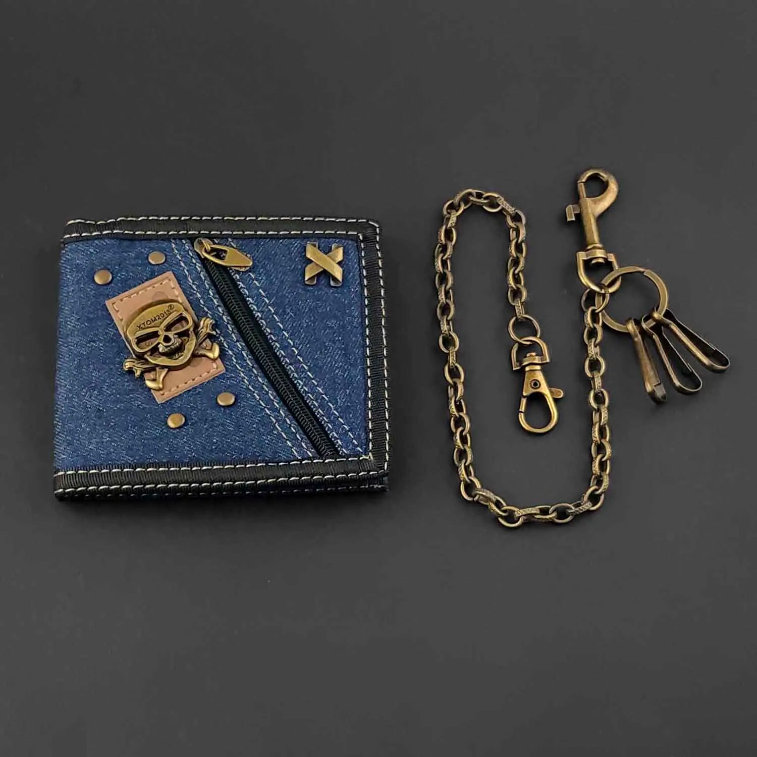 Hip-Hop Rock Skull Cowboy Zipper Wallet with Chain