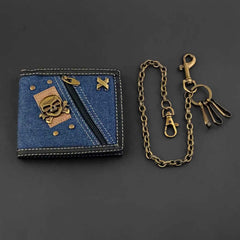 Hip-Hop Rock Skull Cowboy Zipper Wallet with Chain