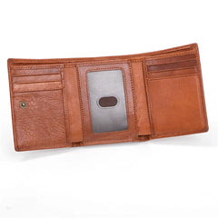 Mens Vintage Leather Wallet Trifold Son Husband Gift
