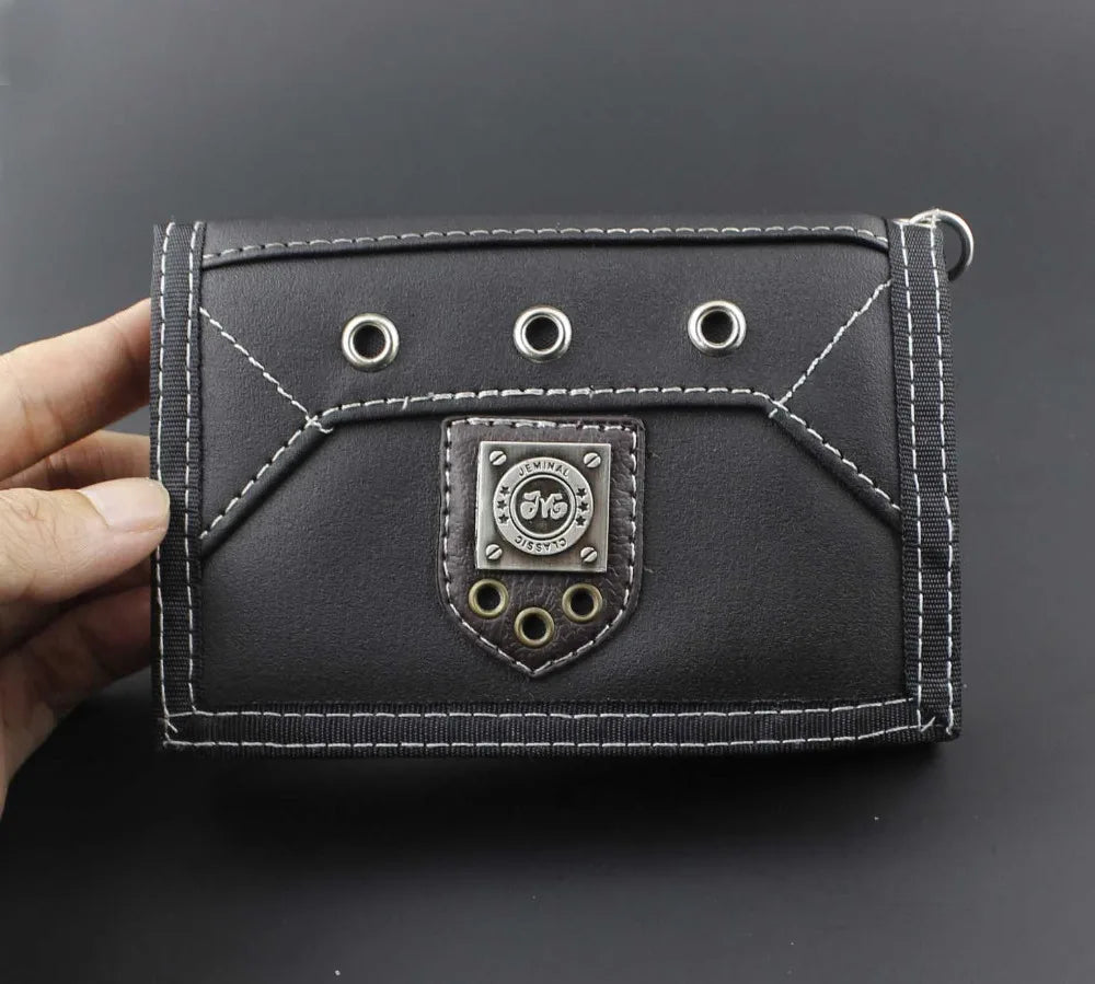 Mens Teen Canvas Trifold Leather Wallet with Chain