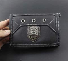 Mens Teen Canvas Trifold Leather Wallet with Chain
