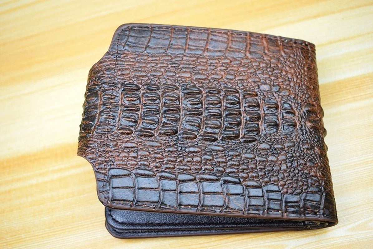 Vintage Crocodile Men's Wallet Short Purse Leather Billetera
