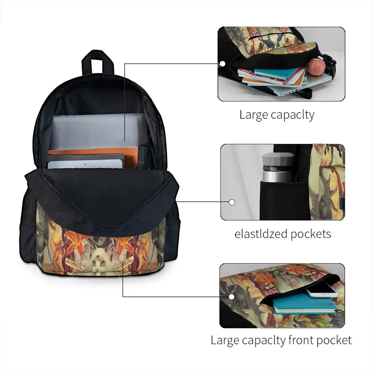 Meowosaurus Backpacks Harajuku Style Unisex Bags
