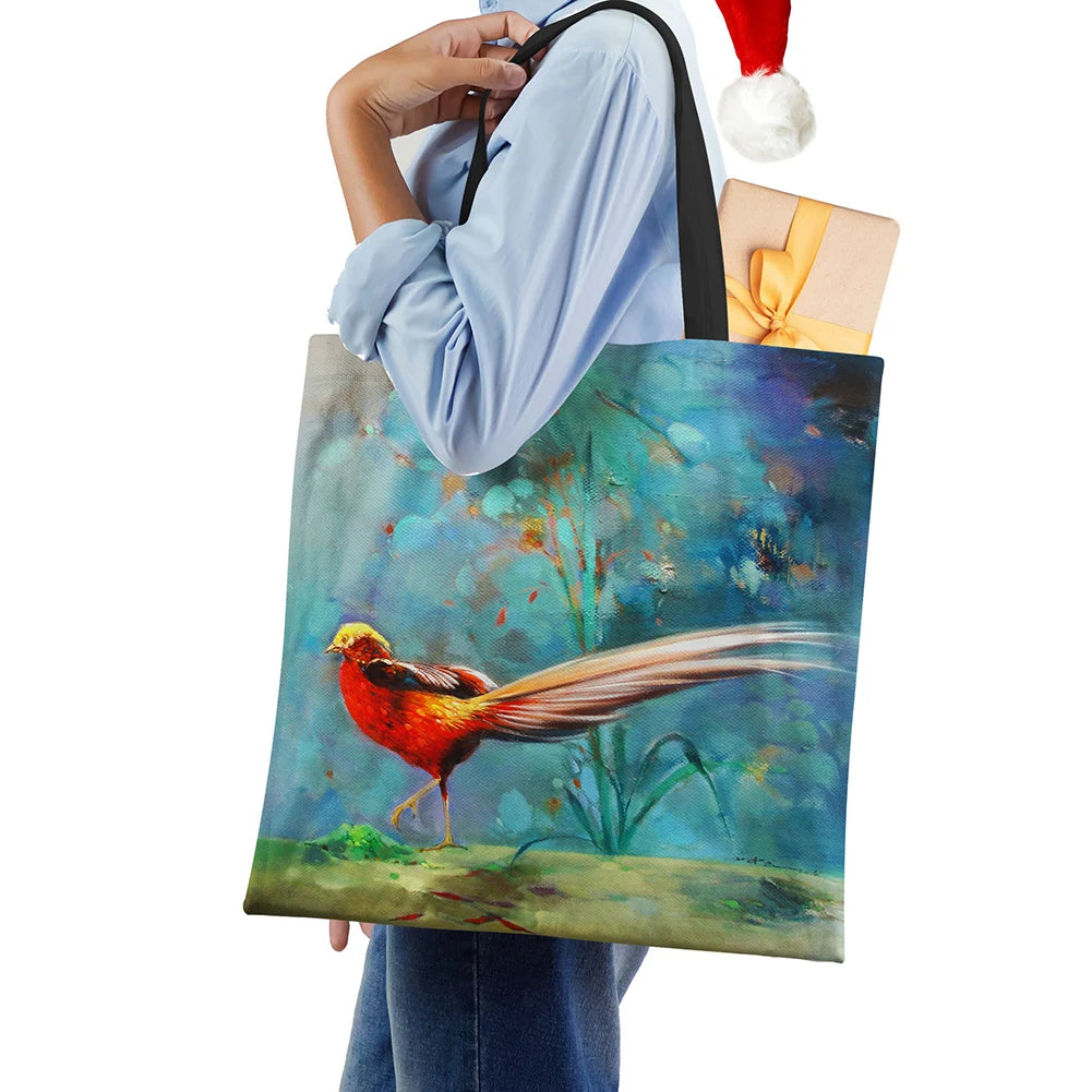 Mermaid Cartoon Shoulder Bag Scenery Women Reusable Canvas Tote Bag Harajuku