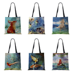 Mermaid Cartoon Shoulder Bag Scenery Women Reusable Canvas Tote Bag Harajuku