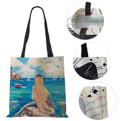 Mermaid Cartoon Shoulder Bag Scenery Women Reusable Canvas Tote Bag Harajuku