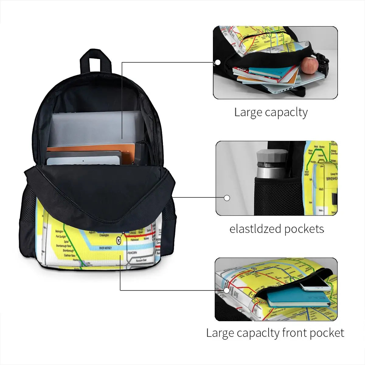 Merseyrail City Lines Map Backpacks Men's Backpacks Bags For Women Bags Men Hand