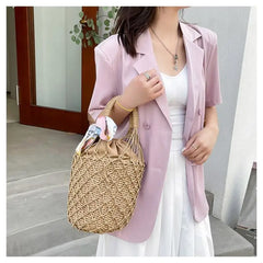 Mesh Hollow Straw Handbags for Women Beach Basket Bags