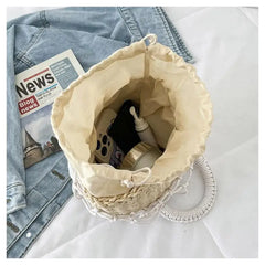 Mesh Hollow Straw Handbags for Women Beach Basket Bags