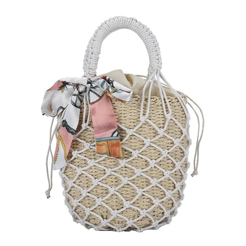 Mesh Hollow Straw Handbags for Women Beach Basket Bags