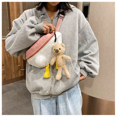 Canvas Chest Bag Female Net Red Bear Shoulder Bags