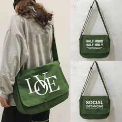 Japanese Style Messenger Bag with Text Pattern