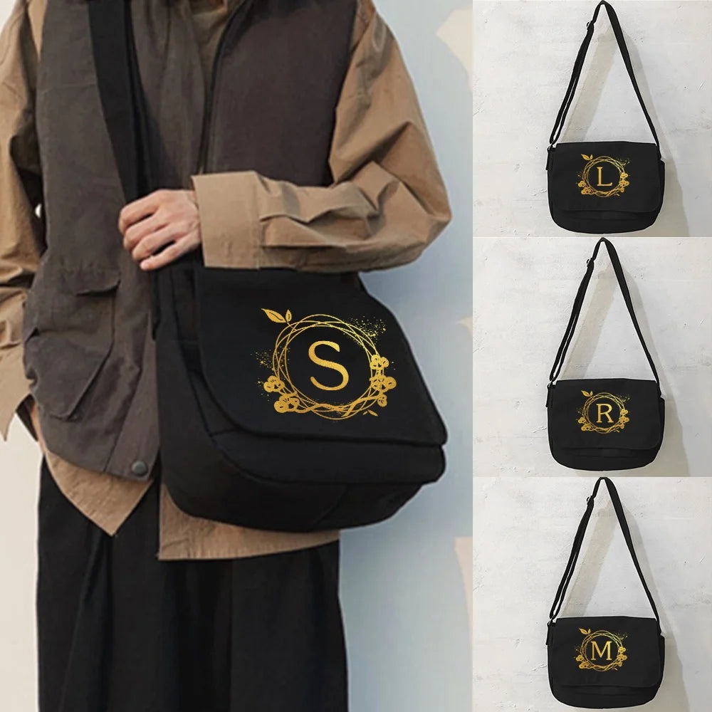 Japanese Harajuku Style Messenger Bag with Wreath Pattern