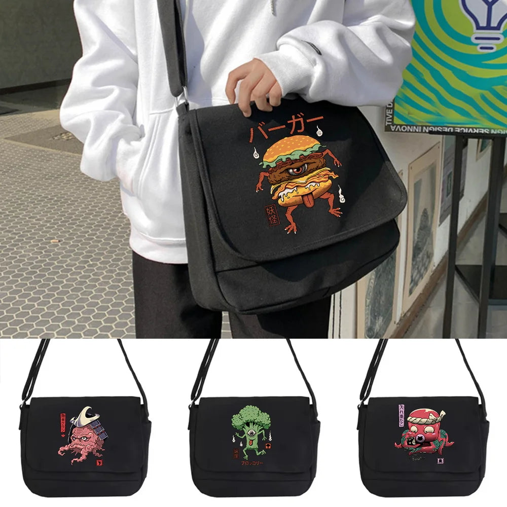 Monster Pattern Messenger Bag Youth College Style Portable Shoulder Bag