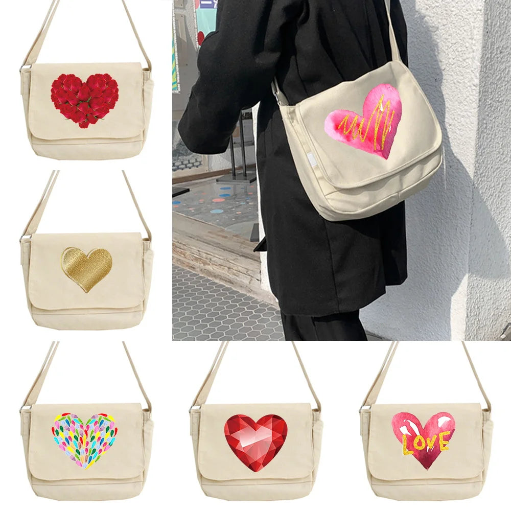 Youth Tooling Messenger Bag Love Pattern Portable One-shoulder