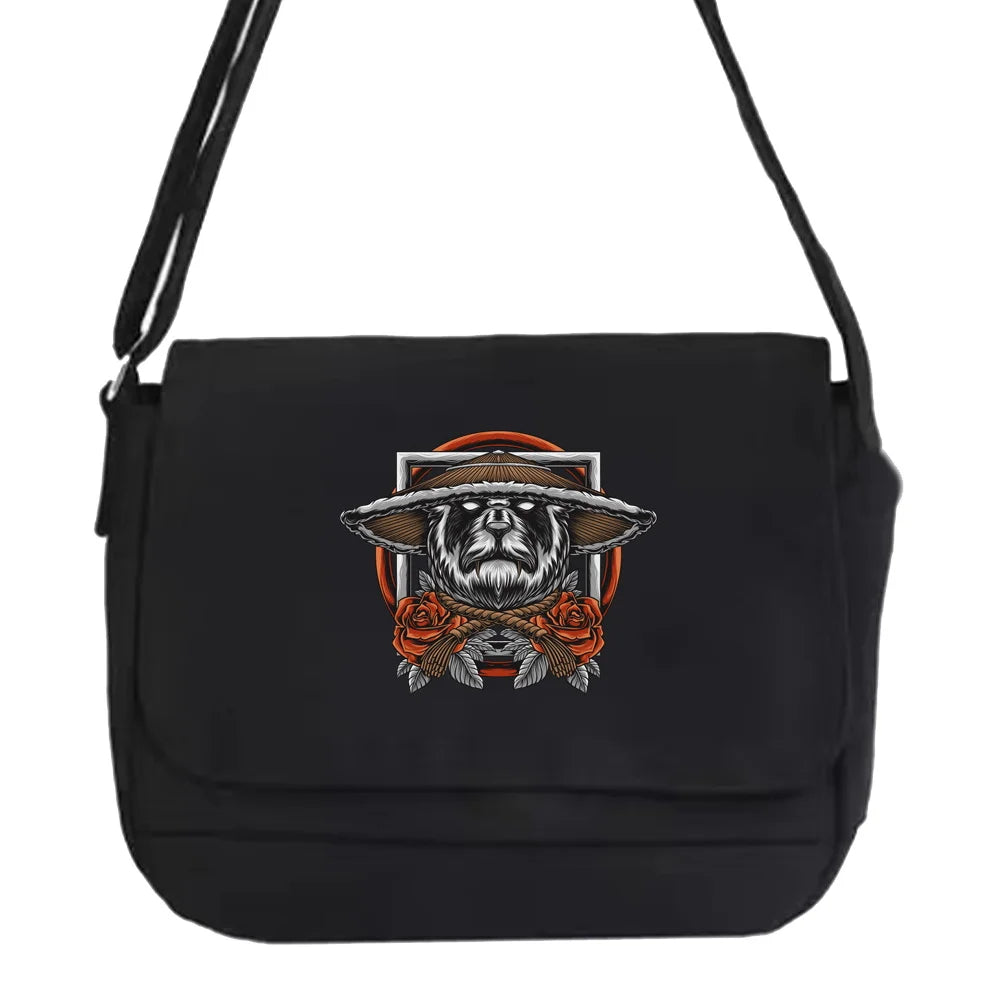Purple Samurai Pattern Messenger Bag Youth Versatile Portable Shoulder Bag