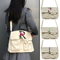 Flower Series Canvas Messenger Bag Large Capacity Crossbody Shoulder Bag
