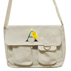 Flower Series Canvas Messenger Bag Large Capacity Crossbody Shoulder Bag