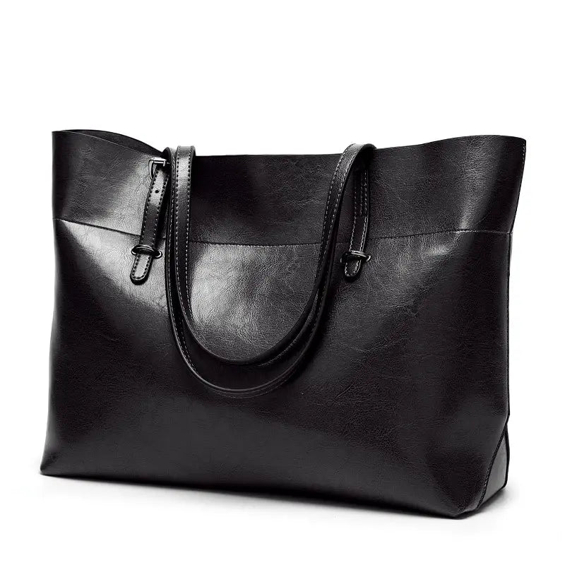Large Casual Tote Handbag Solid Leather Famous Shoulder Bag for Women
