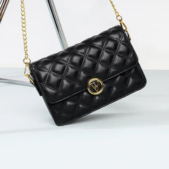 Cowhide Messenger Crossbody Bag Wide Strap Shoulder Bag with Multi-layer Rhombus