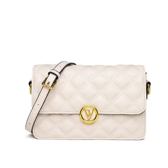 Cowhide Messenger Crossbody Bag Wide Strap Shoulder Bag with Multi-layer Rhombus