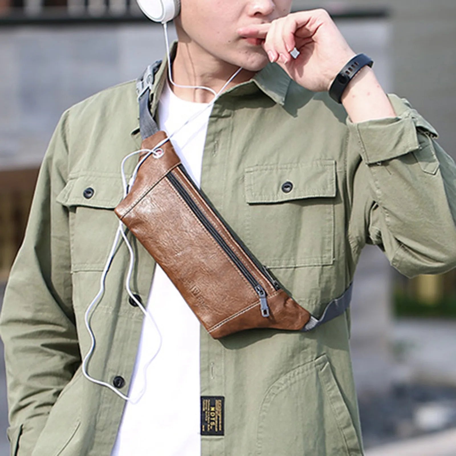 Vintage Leather Messenger Waist Bag Chest Pack for Men