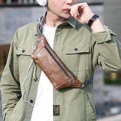 Vintage Leather Messenger Waist Bag Chest Pack for Men