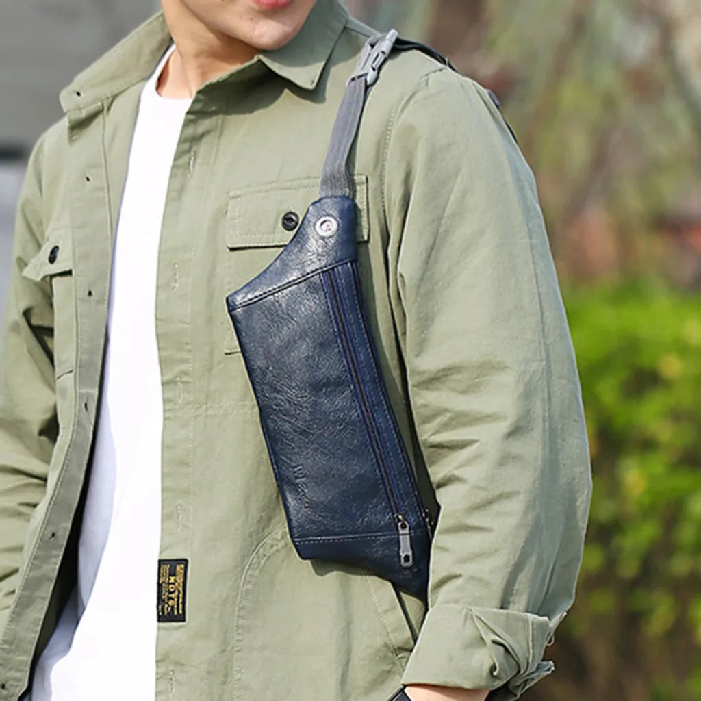 Vintage Leather Messenger Waist Bag Chest Pack for Men