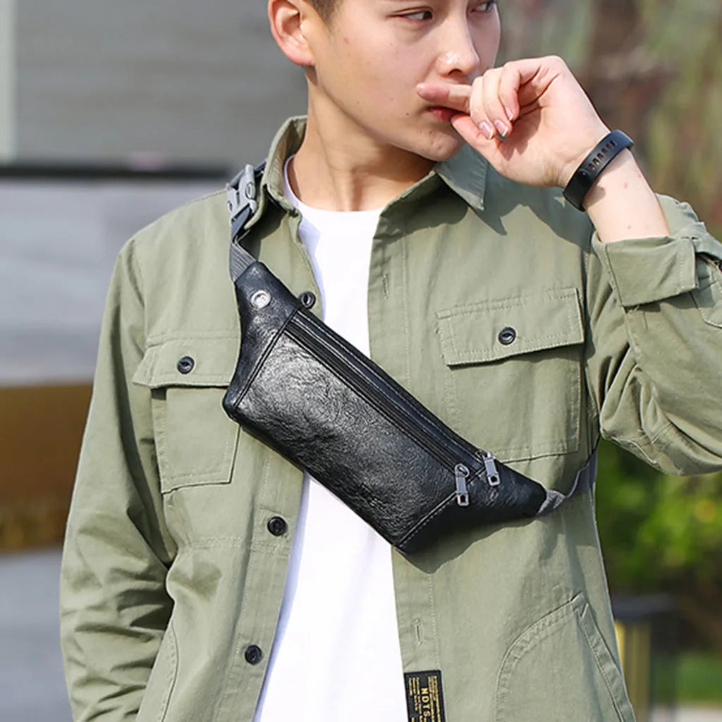 Vintage Leather Messenger Waist Bag Chest Pack for Men