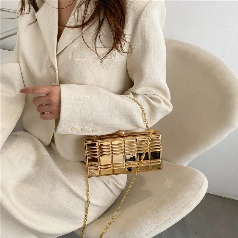 Silver PVC Box Shoulder Bag Evening Clutch Chain Crossbody Bags