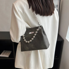 Metal Bead Chain Shoulder Bag Lady Underarm Crossbody Handbag