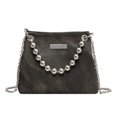 Metal Bead Chain Shoulder Bag Lady Underarm Crossbody Handbag