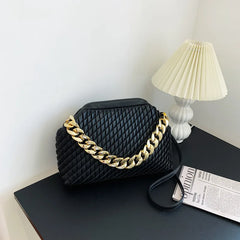 Metal Chain Cloud Clutch Crossbody Bag Leather