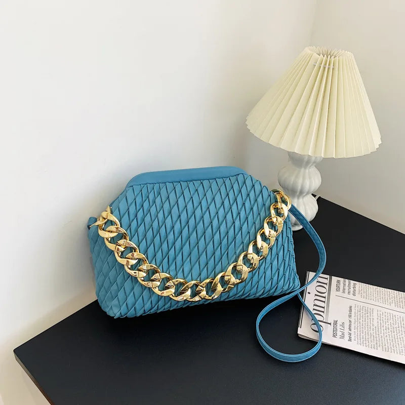 Metal Chain Cloud Clutch Crossbody Bag Leather