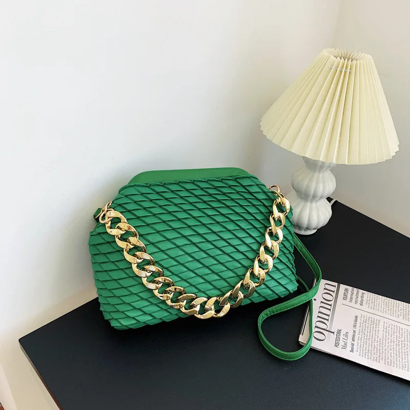 Metal Chain Cloud Clutch Crossbody Bag Leather