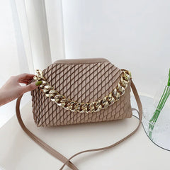 Metal Chain Cloud Clutch Crossbody Bag Leather