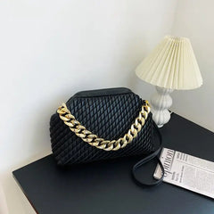 Metal Chain Cloud Clutch Crossbody Bag Leather