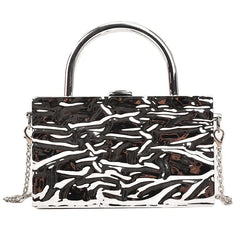 Metal Handle Box Women Party Clutch Bag Silver Tote Bag Crossbody Bag