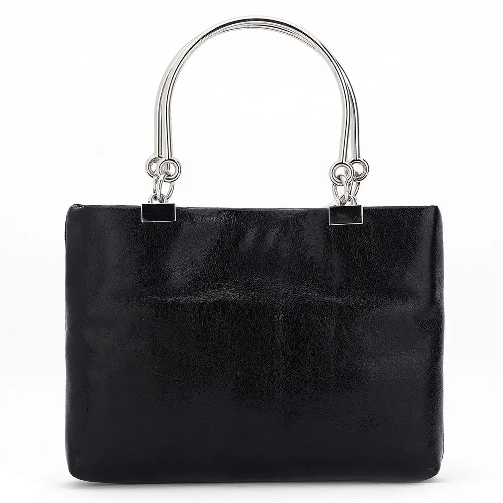 Metal Ring Handle Totes Glossy PU Phone Pouch Purse Handbag