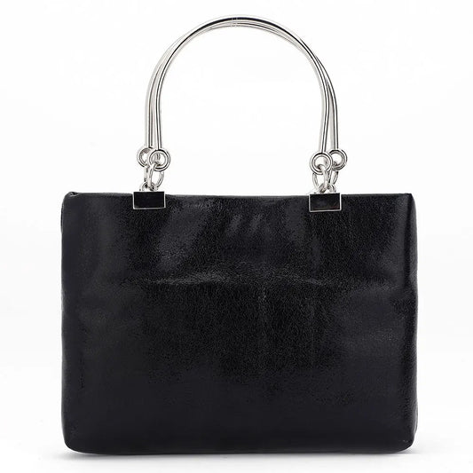 Metal Ring Handle Totes Glossy PU Phone Pouch Purse Handbag