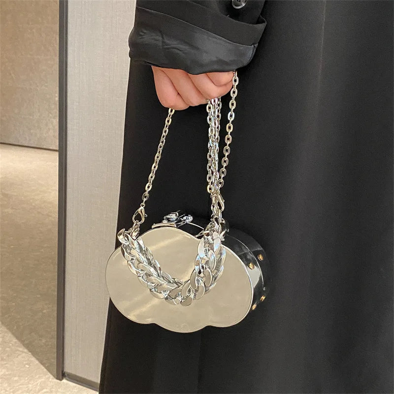 Metallic Cloud Handbags Mini Bag Mirror Chain Party Hard Shell