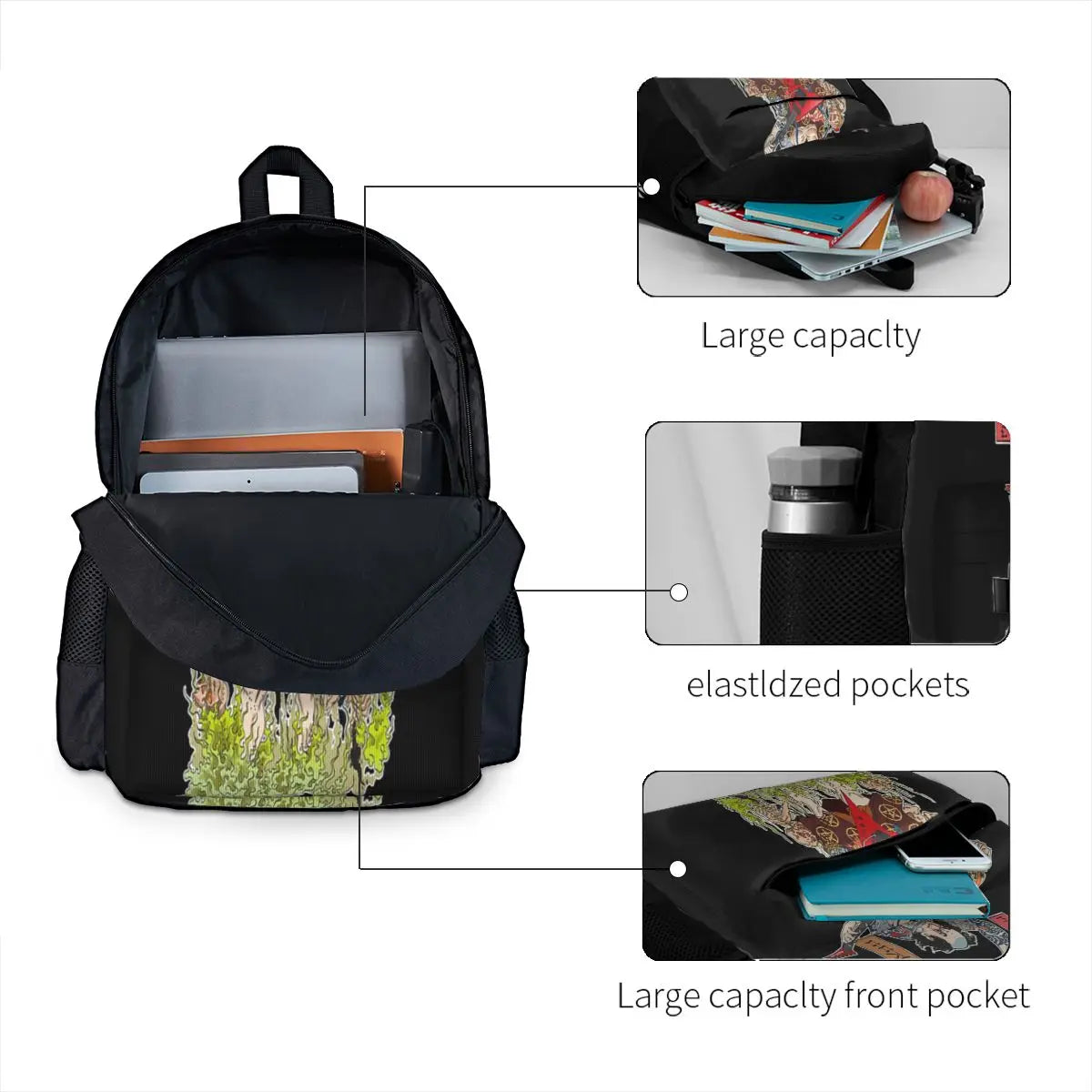 Metaruu Samurai Metalhead Backpacks Men's & Women's Zipper Close