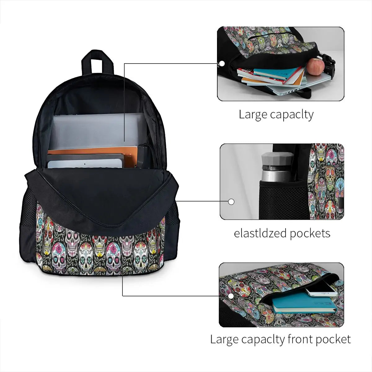 Mexican Skull Pattern Backpacks Vintage Men's Women's Girl Feminina Backpack