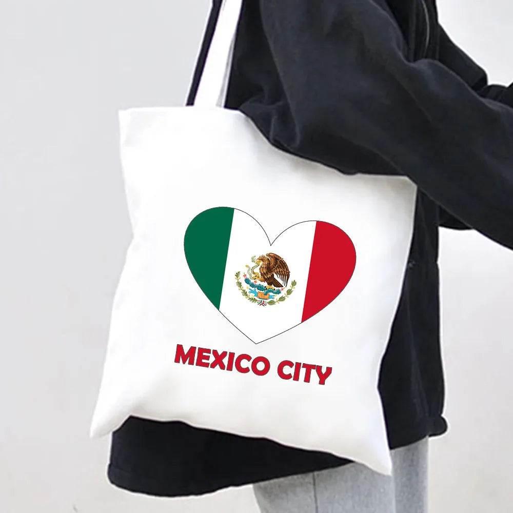 Mexico Flag Heart Emblem Distressed Mexican Watercolor Ink Painting Canvas